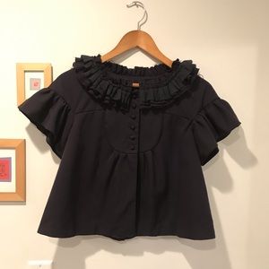 Alexander McQueen Short Sleeve Wool Ruffle Jacket